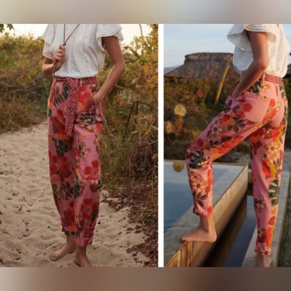 Anthropologie Pants - Farm Rio Anthropologie Esperanza Women's High Rise Pants Pink Floral Size S